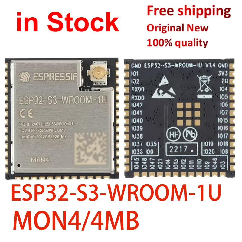 (1 pcs)100% Original New ESP32-S3-WROOM-1U MON4 M0N4 N4 ESP32-S3-WROOM-1U-N4 4MB Wi Fi+Bluetooth 5.0 module