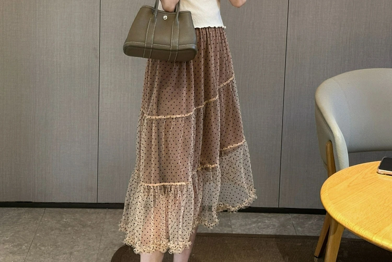 

Весна 2026: Новая свободная юбка с высокой талией, асимметричная, тонкая, универсальная, в горошек, из сетчатой ткани