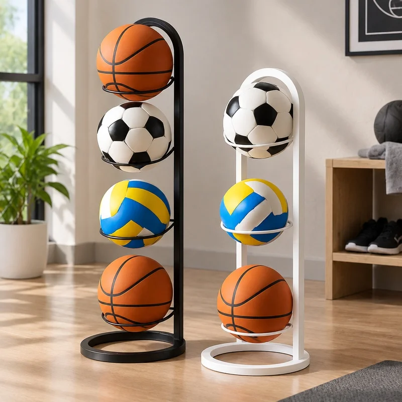 Heavy-Duty Metal Storage Rack with 2 to 5 Levels for Basketballs, Footballs, and Volleyballs Indoor Organization