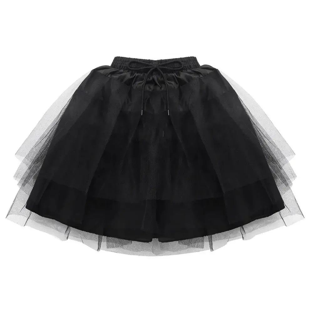 Kids 3 Layers Petticoat No Hoop Black Underskirt Girl Netting Crinoline Slip Underskirts For Flower Girls Wedding Dress