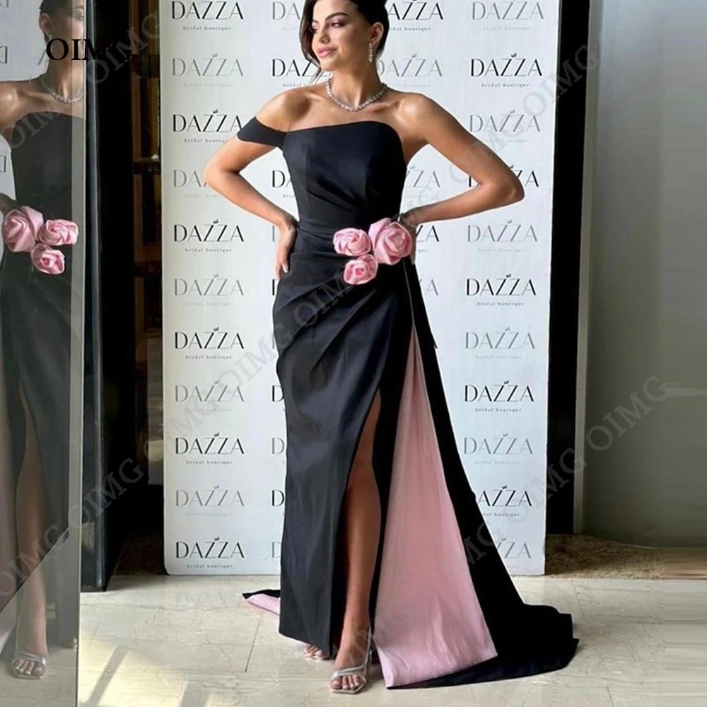 OIMG Side Slit Women\'s Cocktail Dresses Black/Pink Homecoming Dress Off Shoudler Strapless Evening Party Dress Gowns Customized