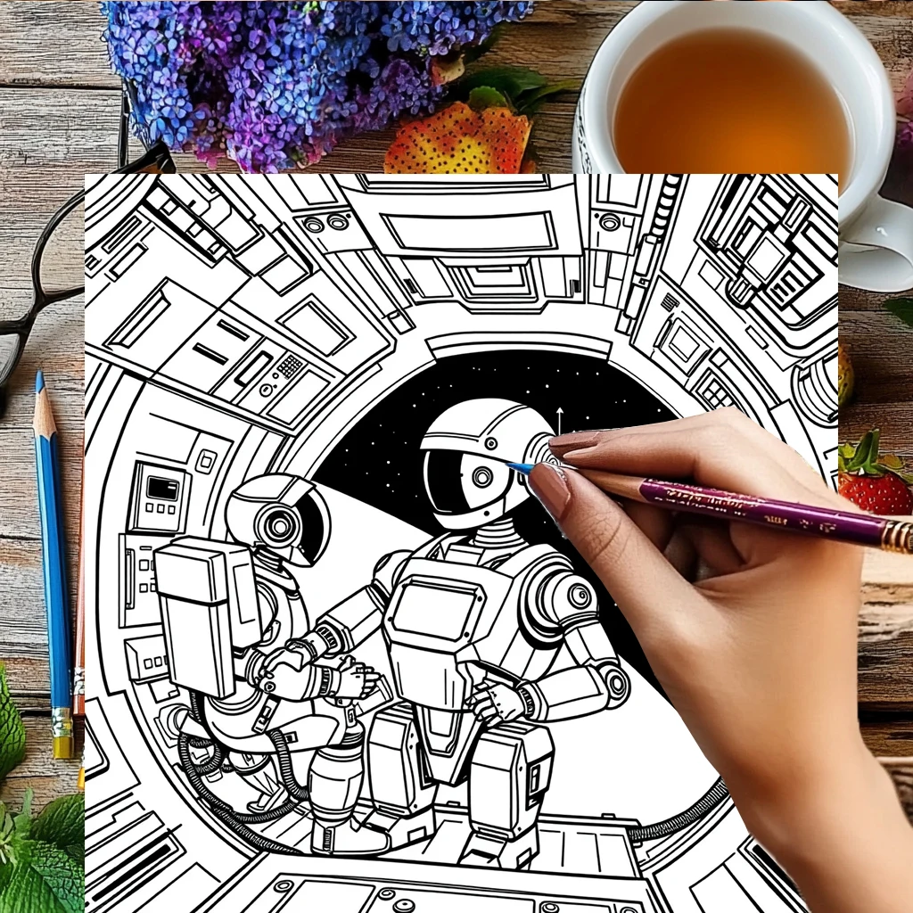 大人のためのロボット塗り絵 |   28ページの塗り絵、クリスマスや感謝祭のための画材