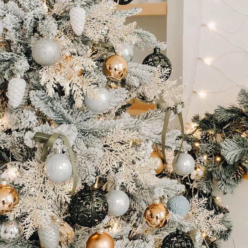 Glitzernde Künstliche Kiefernnadel-Zweige 5/10 Stück Weihnachtsbaum-Kranz DIY Blattwerk-Stiele Heim-Party Weihnachtsgirlande Deko-Ornamente – Detail 3