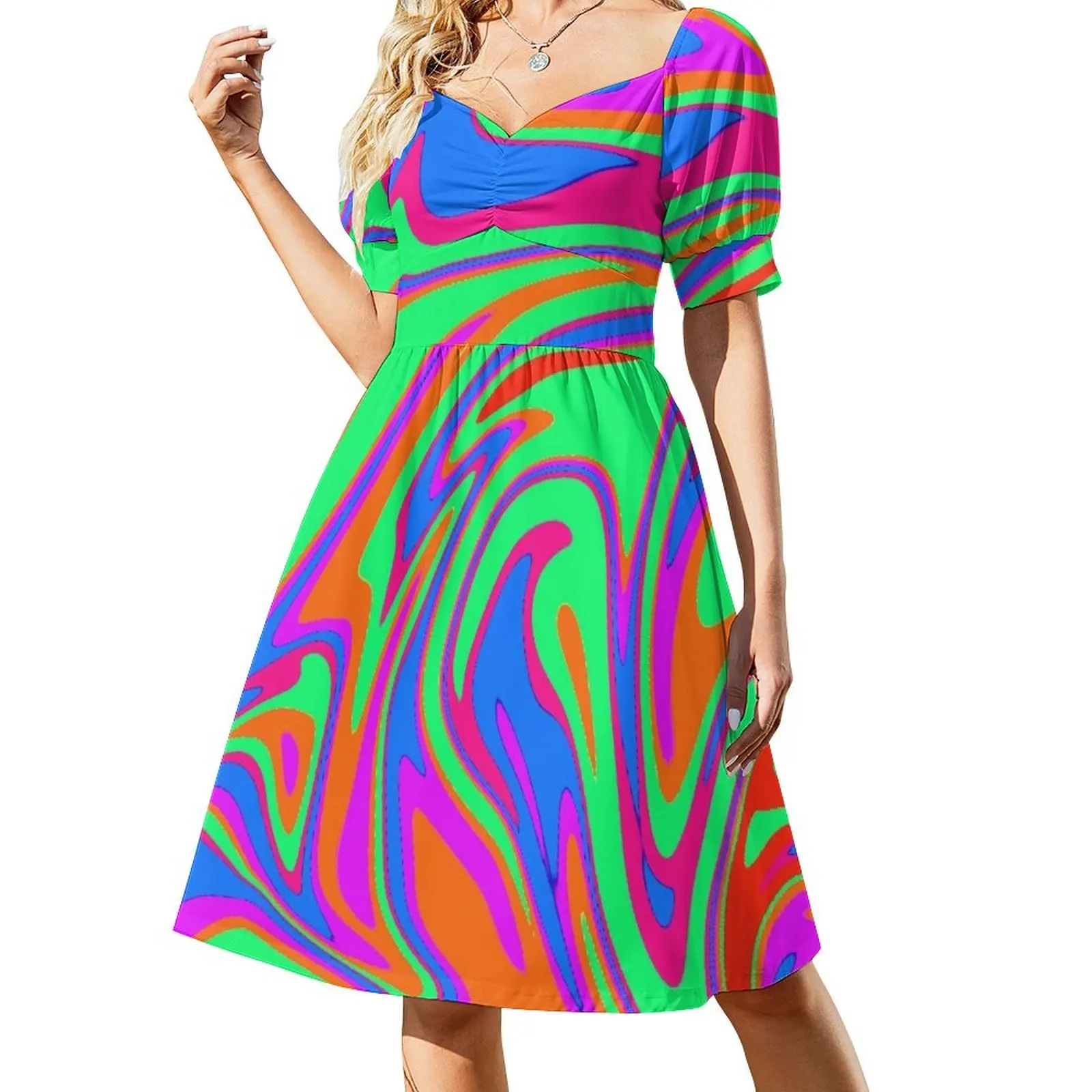 

neon pattern Short Sleeved Dress dress party night Elegant gowns Dress