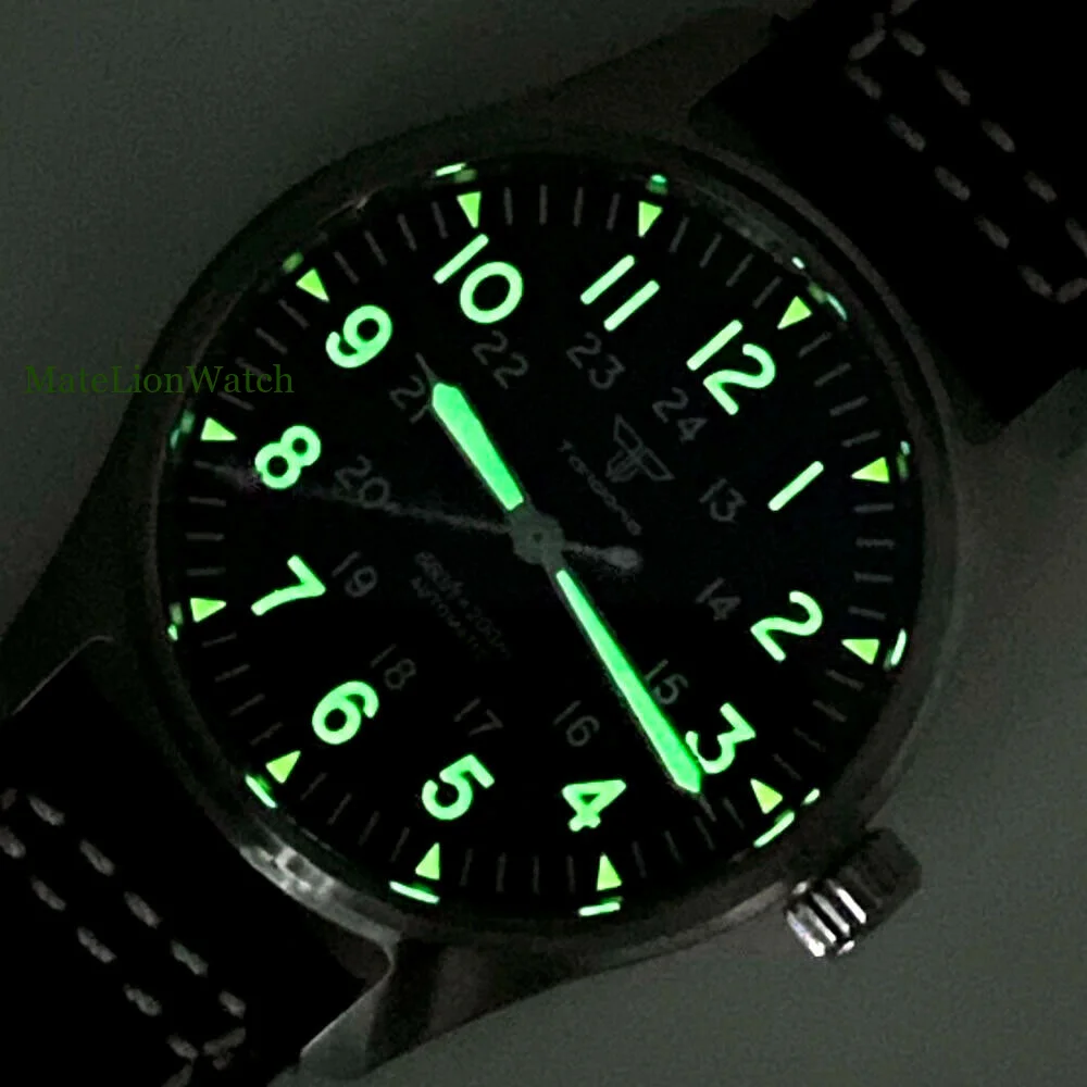 NH35A Pilot Automatic Watch for Men 20ATM Diving Sapphire Glass Black Dial 39mm