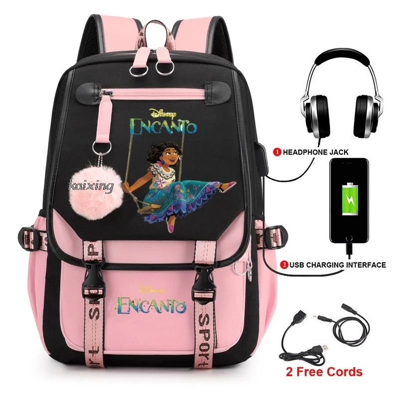 

New movie Encanto Backpacks Korean Version USB Laptop Travel SchoolBag Transfer Student School Bag High Capacity Patchwork Bag