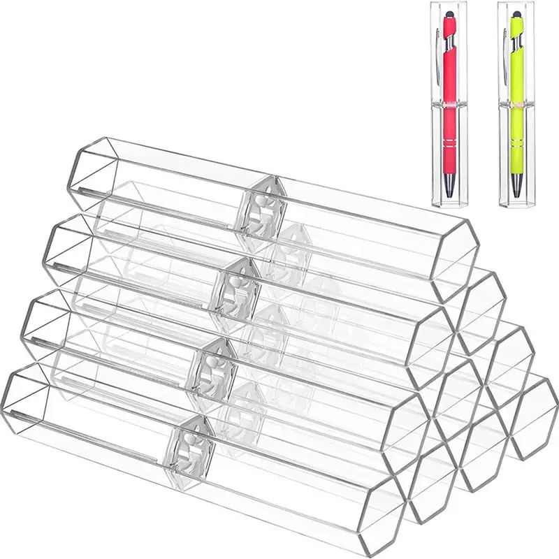 stylish-30-pcs-acrylic-pen-boxes-clear-ballpoint-pen-case-pencil-gift-box-pen-storage-container-hexagon-single-for-school-office