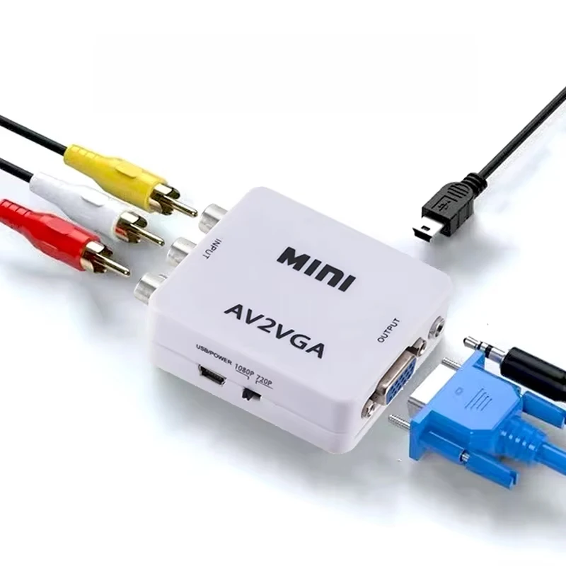 AV-zu-VGA-Adapter, RCA-zu-VGA-Konverter, VGA-Adapter, RCA-Adapter mit 3,5-mm-Audiokabel für TV-Box, PC, 1080P, CVBS zu VGA-Konverter