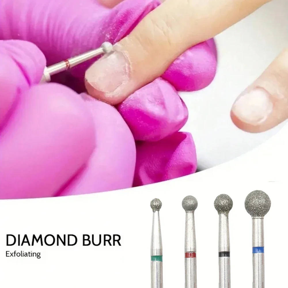 4Pcs/Set Small Ball 2.3/3.0/3.5/5mm Diamond Nail Drill Bits Electric Manicure Drills Milling Cutters Kits Pedicure Files Gel Pol