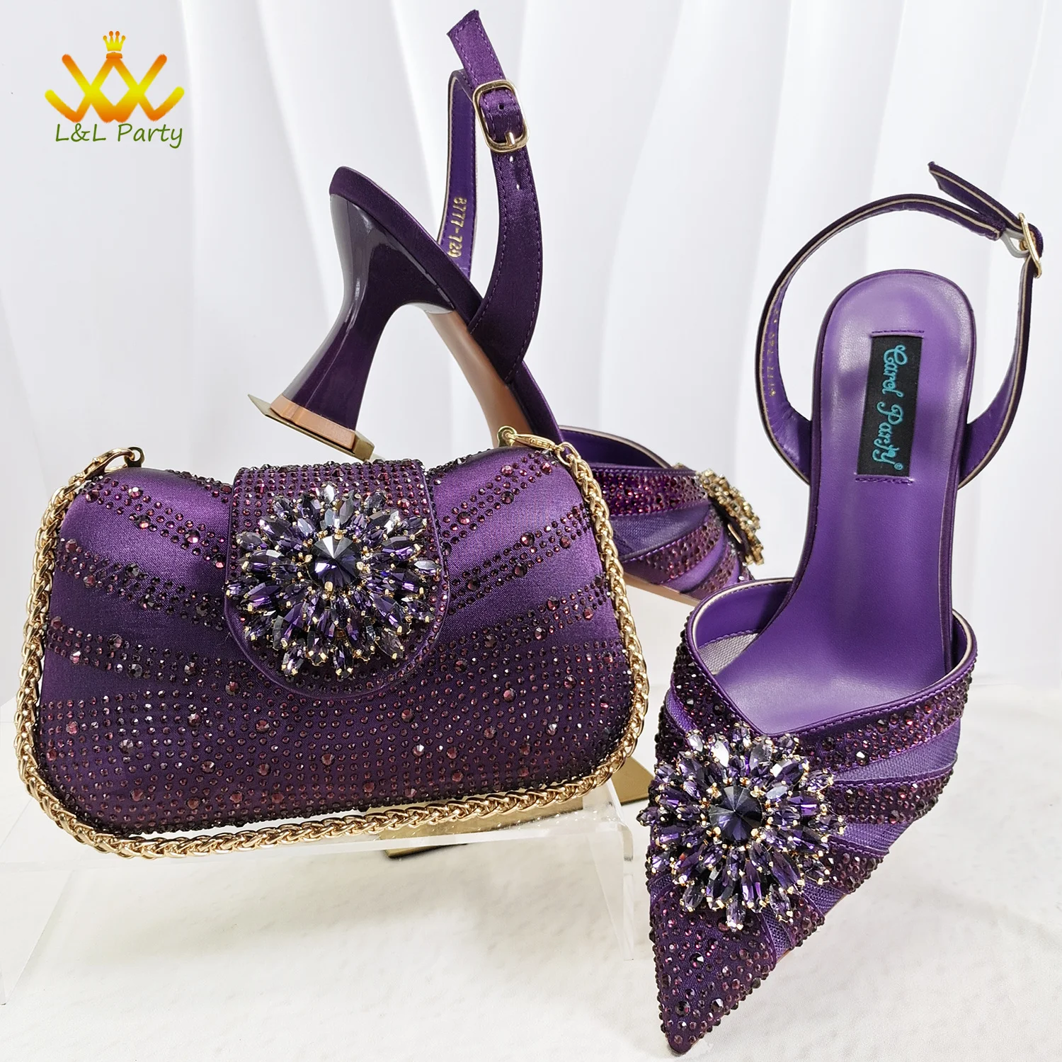 Comfortable Heels New Design Mature Style Italian Shoes and Bag Set in Royal Blue Color for Wedding Party