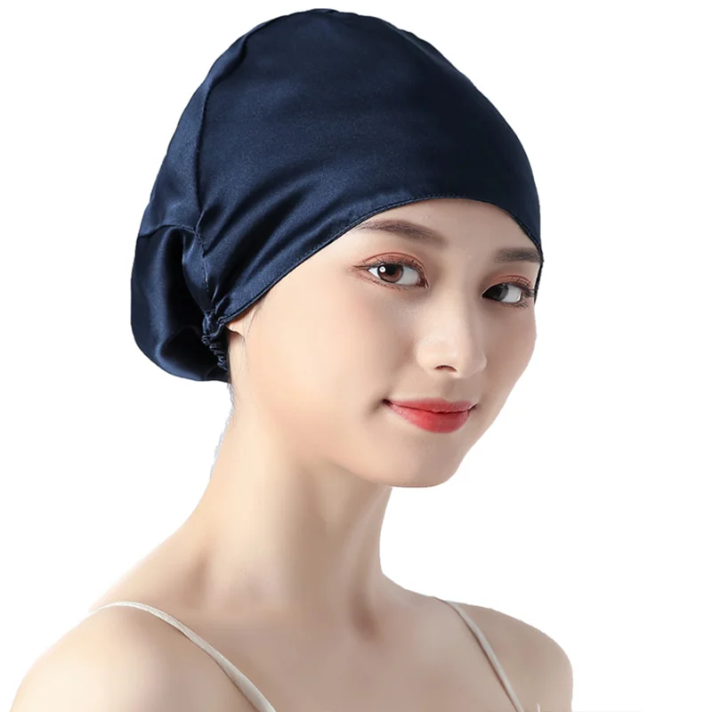 Winsleter,100% Mulberry Silk Turban Bonnets Female Double Layered Sleeping Night Wrap Cap For Curly Ladies A34317M