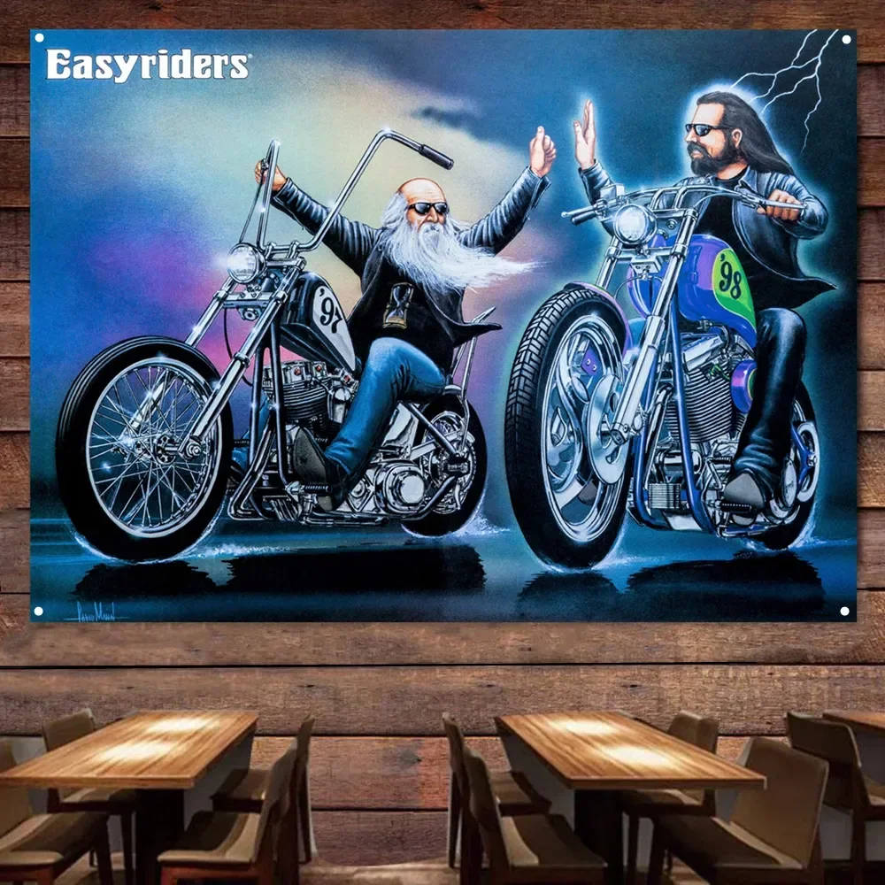 Easyriders Motorcycle Art Tapestry Wall Painting Gas Station Garage Wall Decor Flag Banner Motor Shop Poster Home Decor Sticker