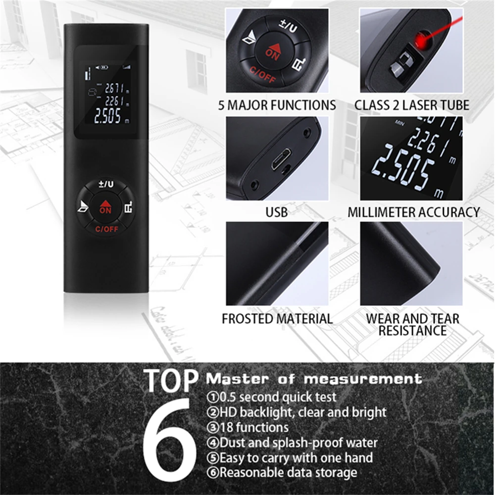 40M Laser Distance Meter Laser Tape Measure Digital Laser Rangefinder Laser Angle Measure Range Finder Construction Tool