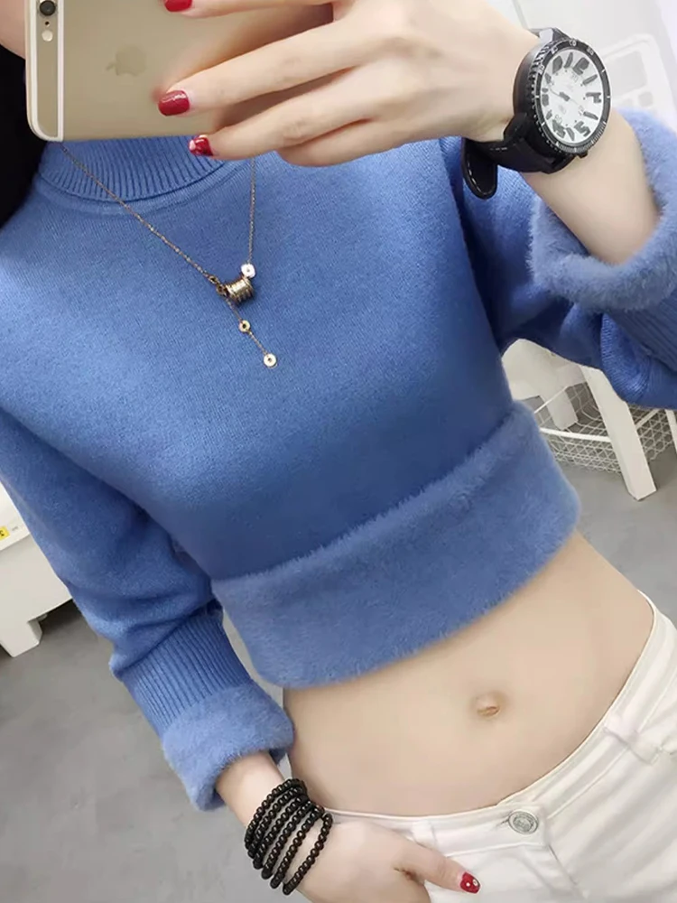 Thiened Fce Maglione lavorato a maglia da donna a collo alto Slim Fit Interno caldo Top Pendolarismo Sle Lungo Sve Colore puro Autunno Inverno