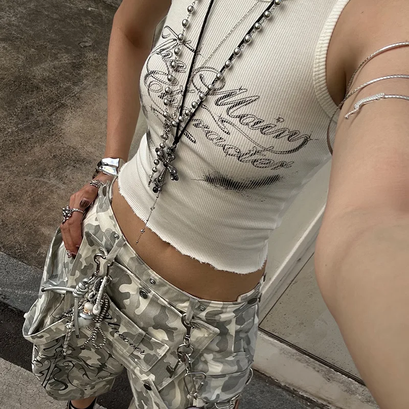 2025 Primavera Nuovo Abbigliamento da donna Tinta unita Slim-fit Street Fashion Girocollo senza maniche Gilet stampato da donna