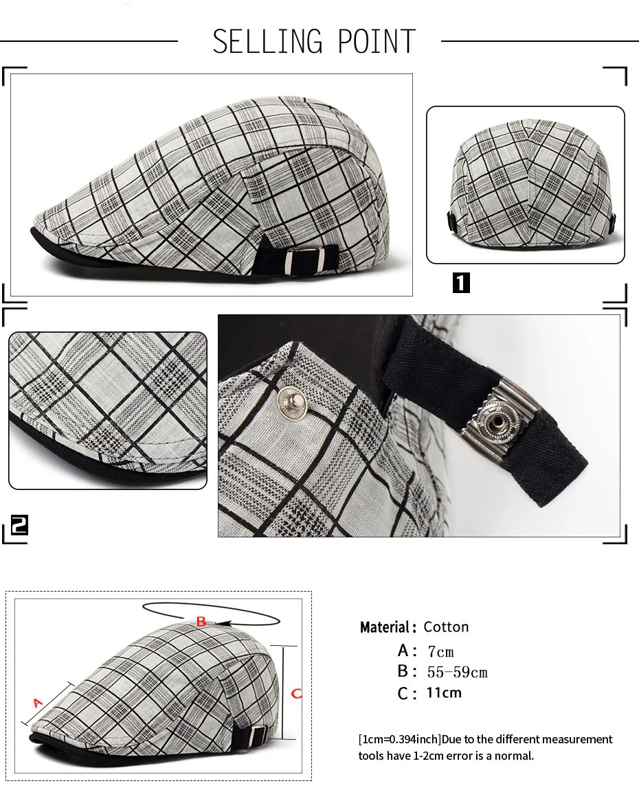 CNTANG Neue Sommer Dünne Baskenmütze Mode Männer Vintage Plaid Baumwolle Leinen Visier Flache Kappen Für Frauen Berets Boina Casual Weibliche – Detail 2