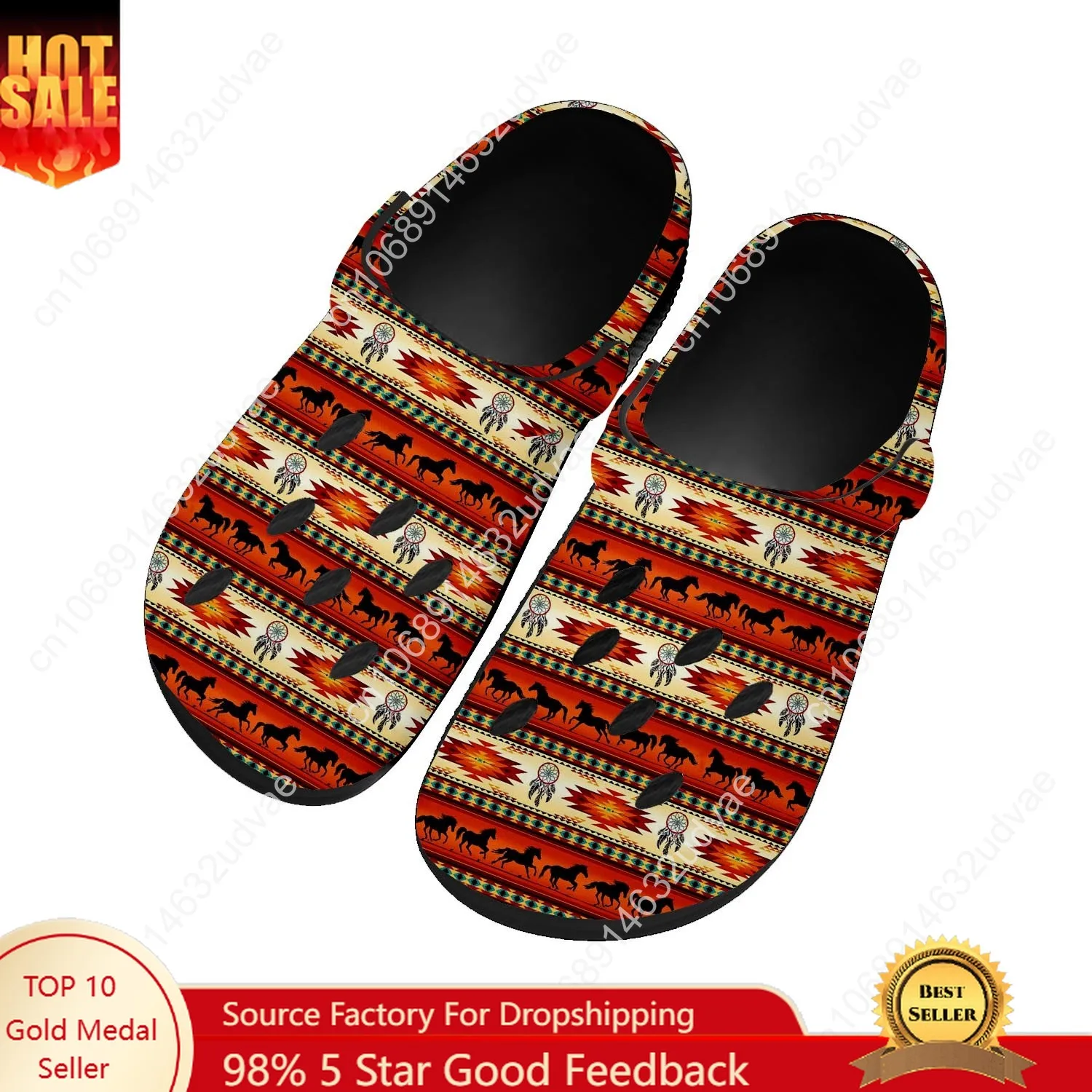 

Ethnic Tribal Aztec Pattern Water Shoes Mens Womens High Quality Home Garden Clogs Custom Sandals Beach Breathable Hole Slippers