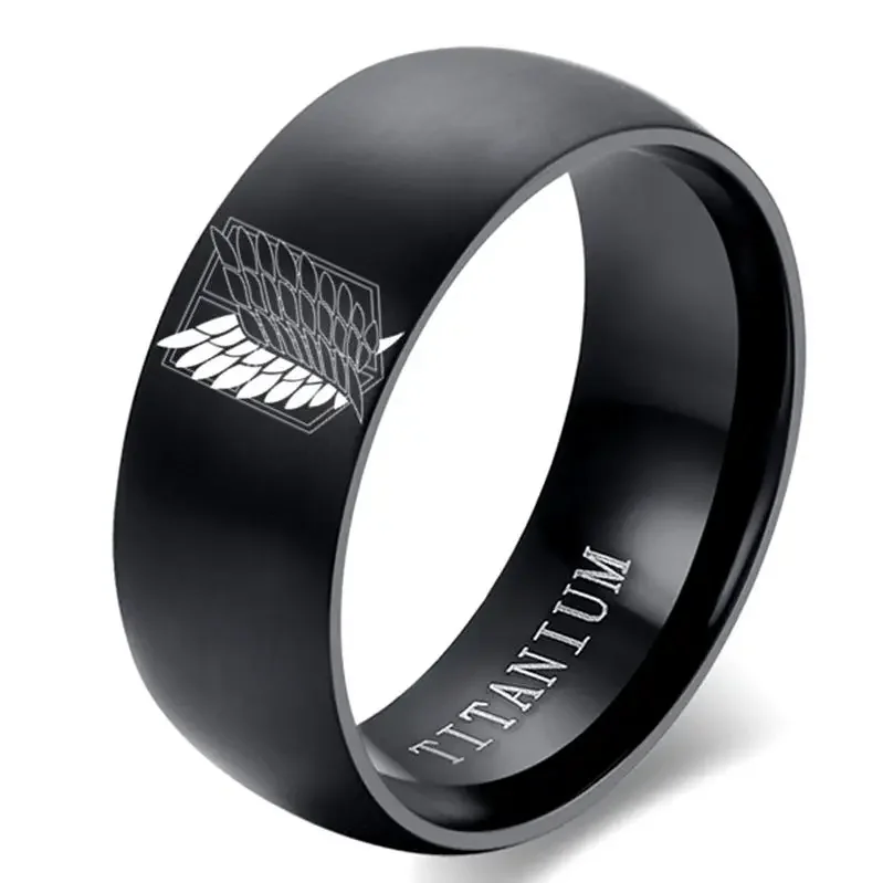 18mm Attack on Titan Black sliver Stainless Steel Ring Wings Of Liberty Flag Finger Rings For Men Women Jewelry Anime Fans