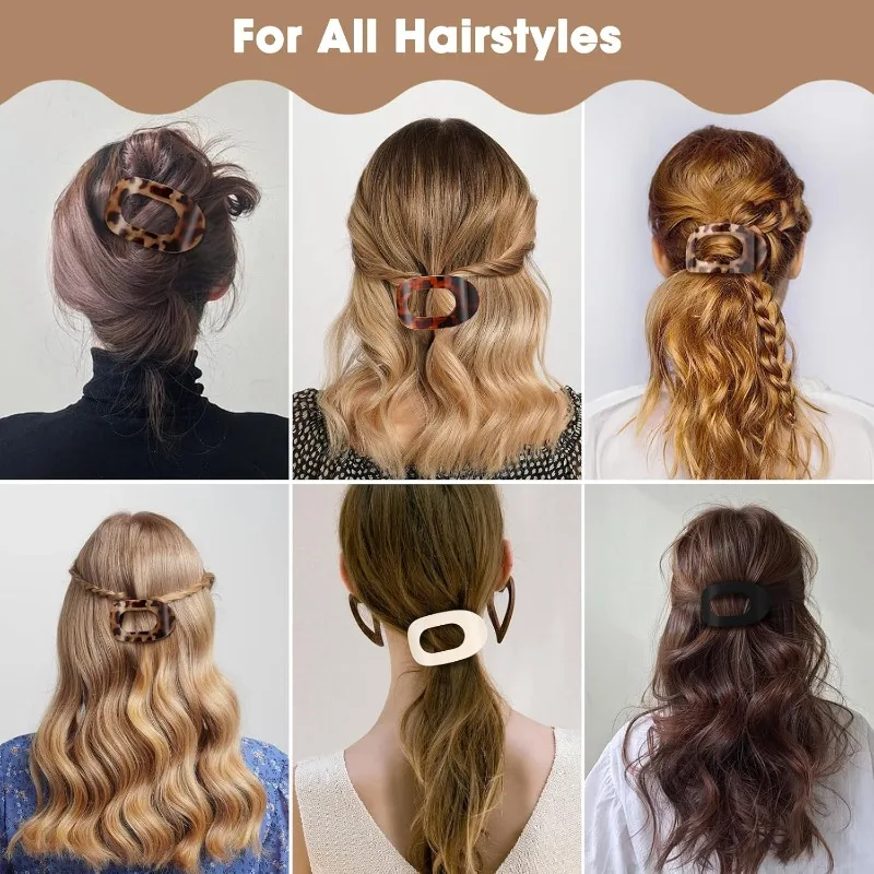 New! For Women Design Leopard Matte Curved Flat Styling Barrettes Acrylic Hair Accessories Fashion Oval Hair Claw Clip 4pcs