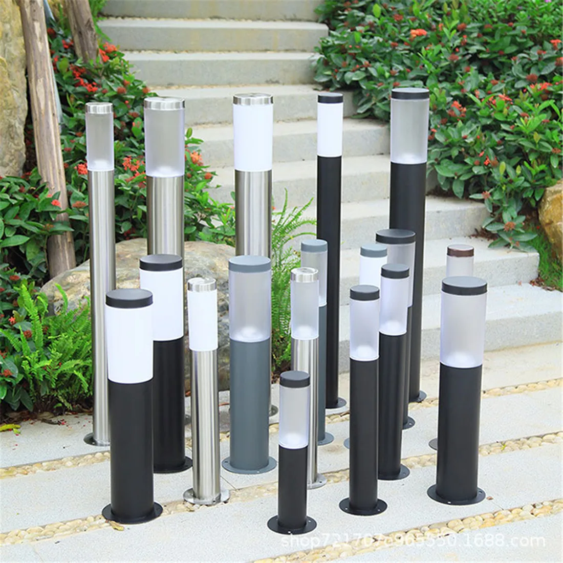 Black Silver 76mm 114mm Bollard Landscape BollardPath Light E27 Outdoor Pathway Lawn Lamp for Patio Walkway Garden Decoration