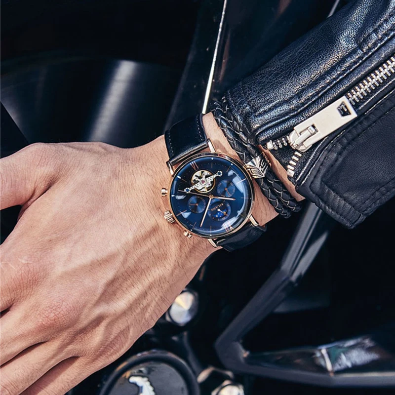 AILANG automatyczny mechaniczny zegarek z tourbillonem na co dzień data tydzień faza księżyca Luminous wodoodporny biznesowy męski zegarek Hot Relojes