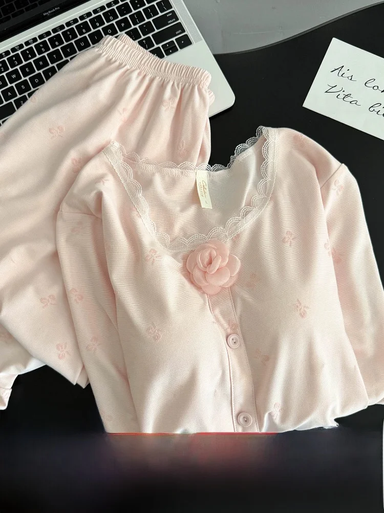 spring-autumn-women's-sleepwear-long-sleeve-long-pants-two-piece-set-home-clothes-can-be-worn-outside-with-built-in-chest-pad