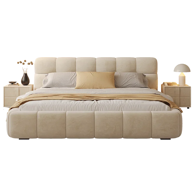 

Cream wind, puff bed, master bedroom double bed, soft bag, wabi sand wind, light luxury wedding bed, technical cloth
