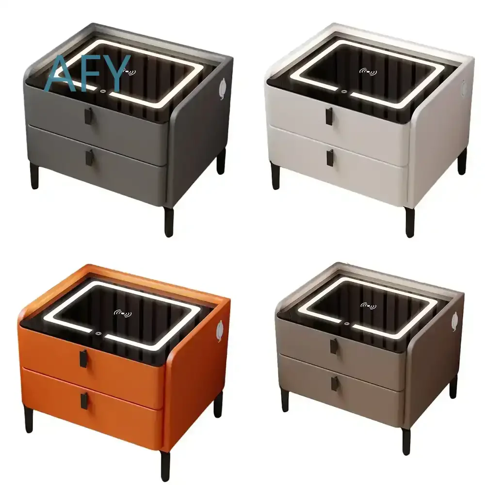 Wooden Leisure Style Solid Wood Smart Bedside Table for Modern Bedroom 2 Drawers Nightstand with Bluetooth Speaker End Table