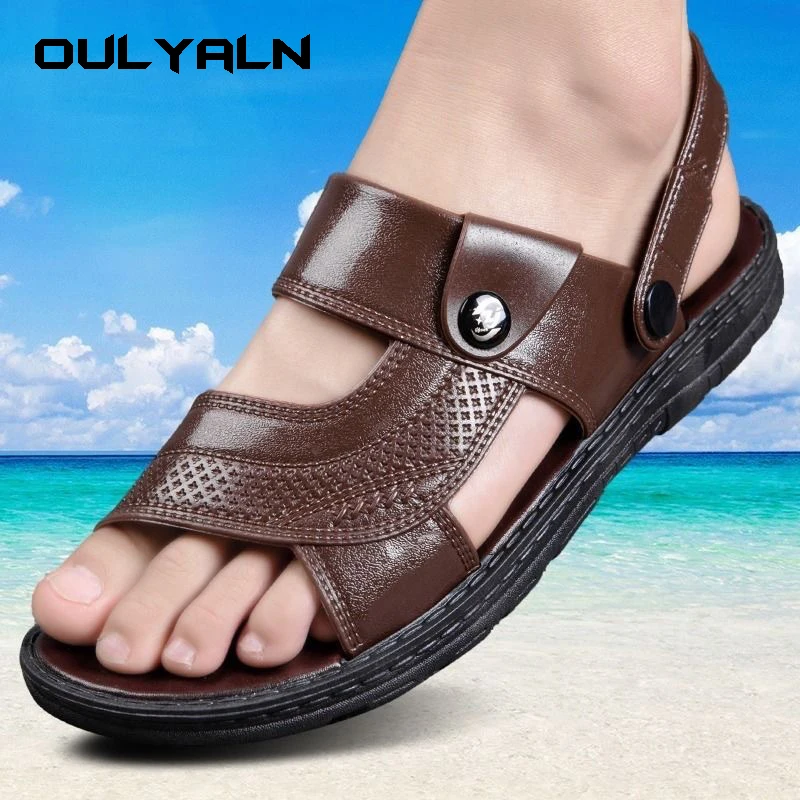 Men Casual Sandals Summer Outdoor Beach Shoes Waterproof Anti Slip Slippers Men's Driving Dual-purpose Sandal Soft Sole Slipper