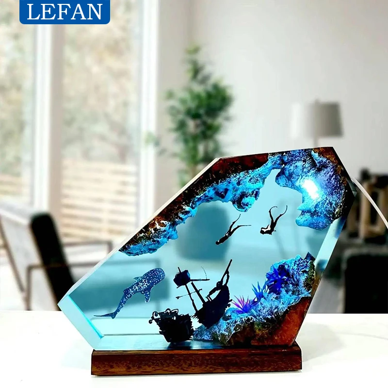 Art Decoration Lamp Creactive Table Light Seabed Exploration Organism Resin Diving Sunken Ship Theme Night Light USB Charge