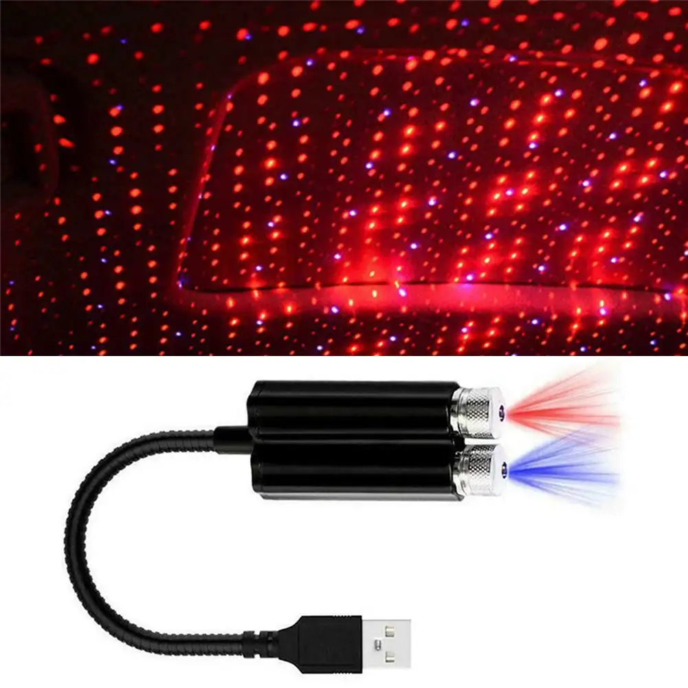 Lampka USB z podwójną głowicą, projektor gwiazd na dach samochodu, mini lampa LED galaktyka, akcesoria do dekoracji domu i samochodu