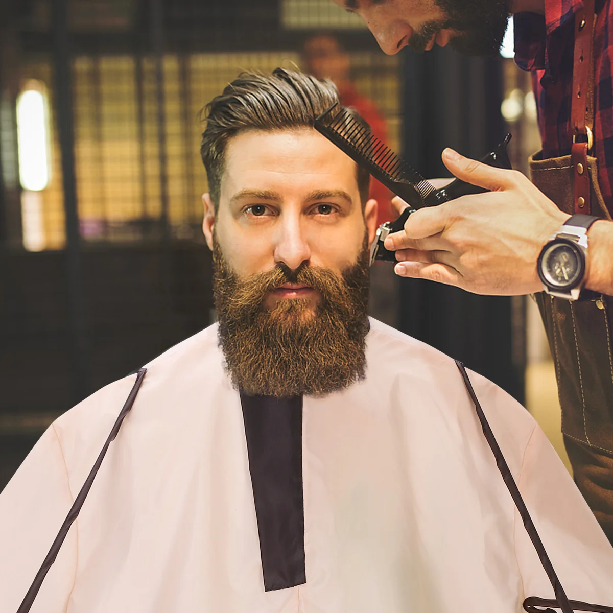 

Barber Hair Apron Soft Waterproof Nylon Hairdressing Cape Beard Catcher for Home Salon Men's Shaving Cloth Facial Hair Trimming