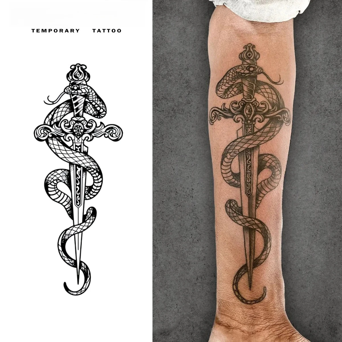 

1Pc Snake Holy Sword Waterproof Temporary Tattoo Stickers, Lasting 1-2 Weeks,, Men Women Body Arm Art Realistic Fake Tattoos