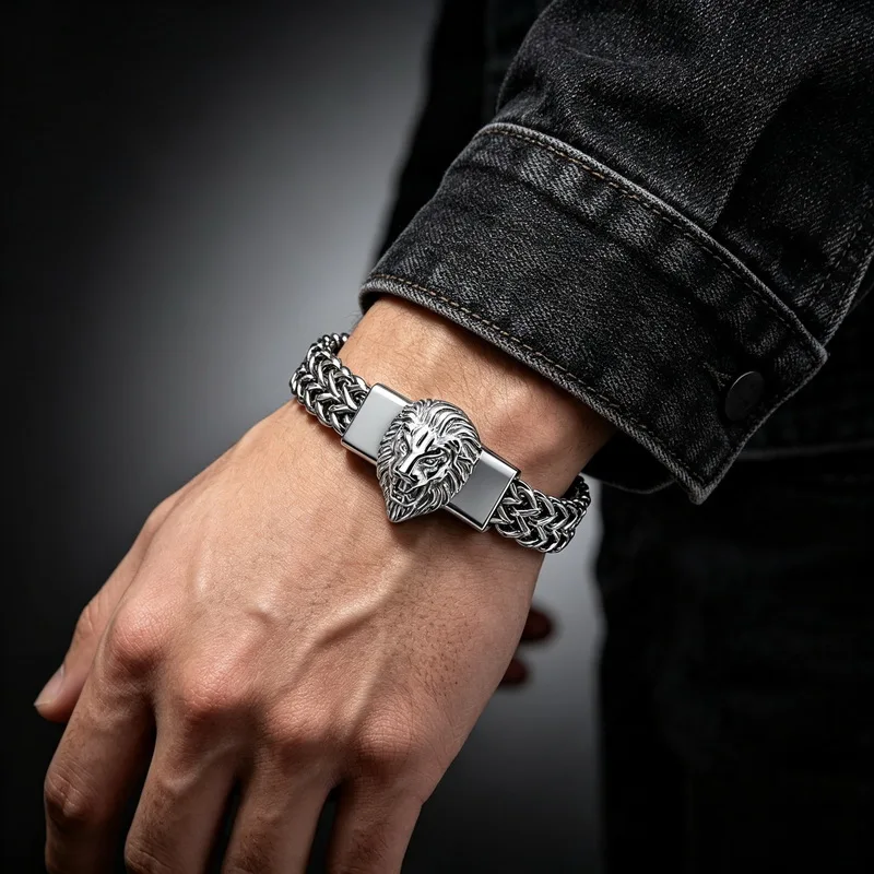 lion Bracelet Men Domineering Retro Punk Trend Bracelet Gothic Hip Hop Rock Motorcycle Riding Jewelry Gift