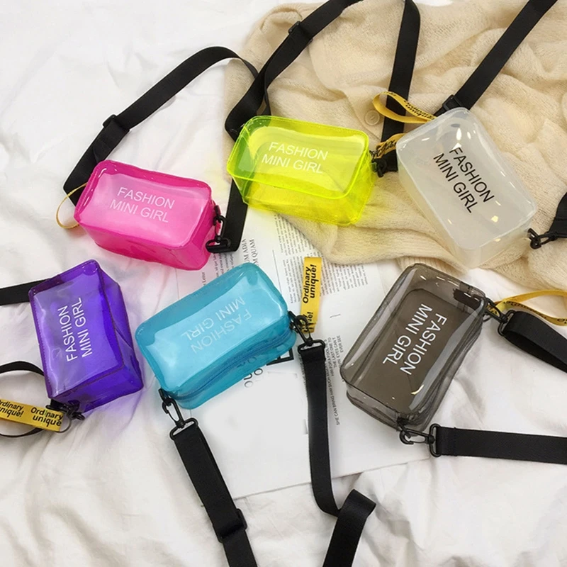 Transparent Crossbody Bag for Women Candy Color Letter Fashion Summer Mini Shoulder Messenger Bags PVC Jelly Small Tote