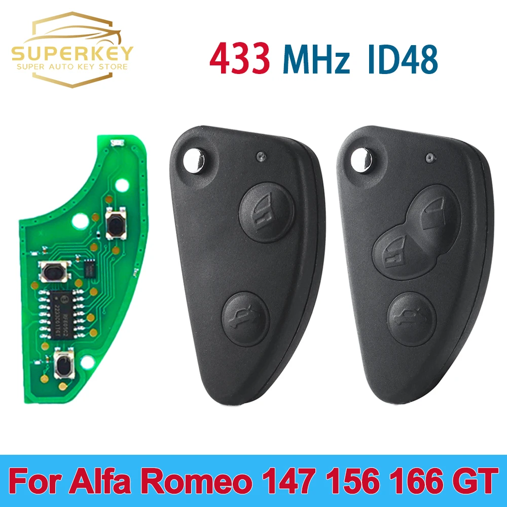 

SUPERKE Replacement Folding 2/3 Buttons With SIP22 Blade 433MHz ID48 Chip Flip Remote Car Key For Alfa Romeo 147 156 166 GT