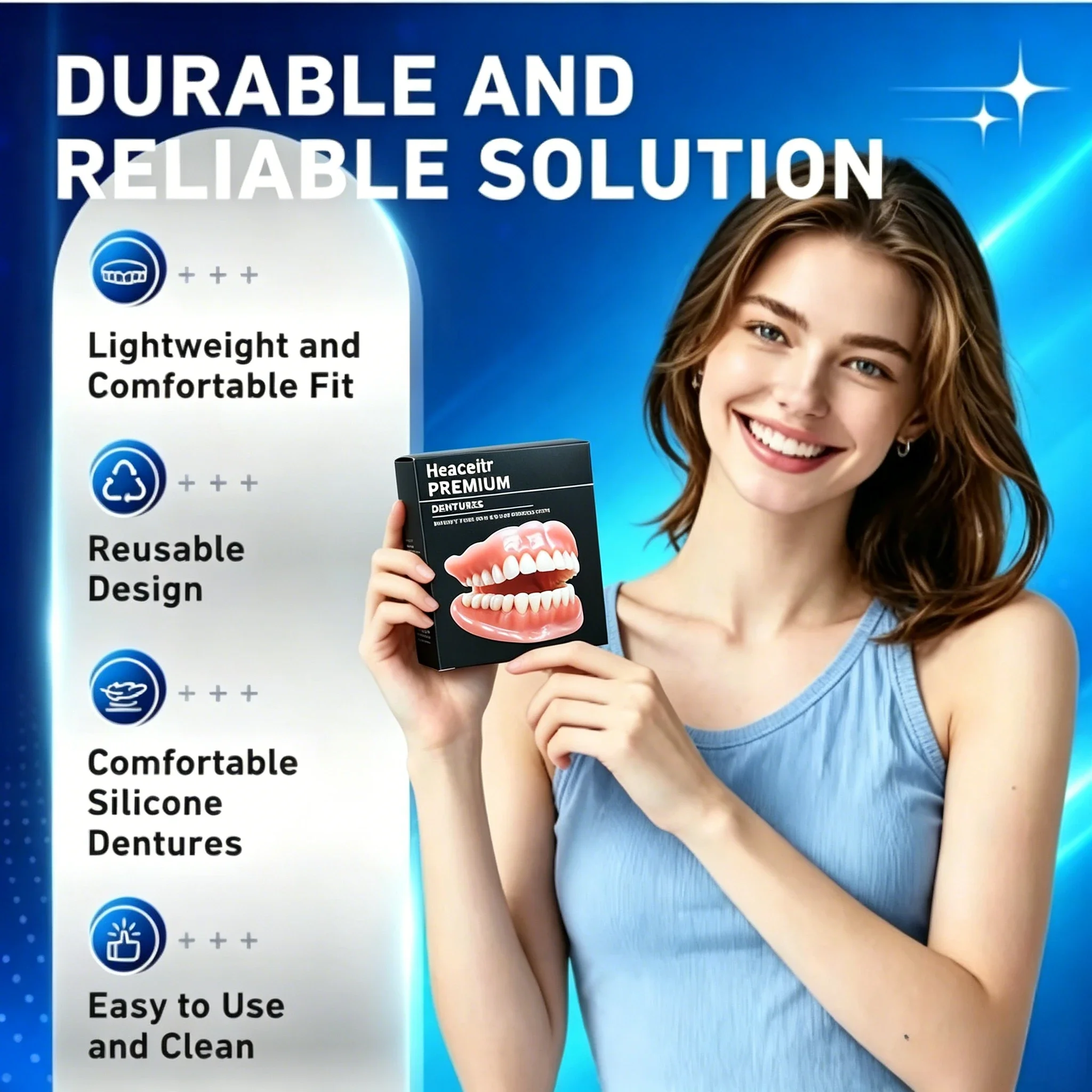 Slim Comfortable Custom Fit Dentures Boil to Shape Fits All Arch Sizes Reliable for Daily Meal Drink