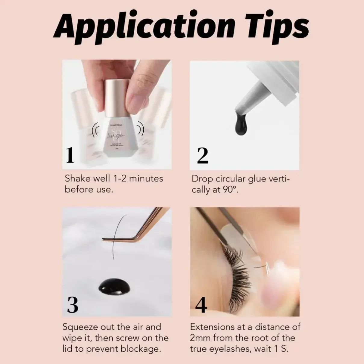 SUMFORMI-Colle à séchage rapide 1S pour extension de cils, adhésif noir étanche, rétention de colle, professionnel, 6 à 7 semaines, 10 pièces