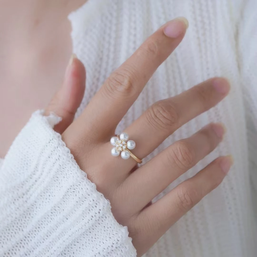 925 Sterling Silver Ring and Earrings Set Mountings Findings Beautiful Jewelry Set Parts Fittings for 4-5mm Size Pearls