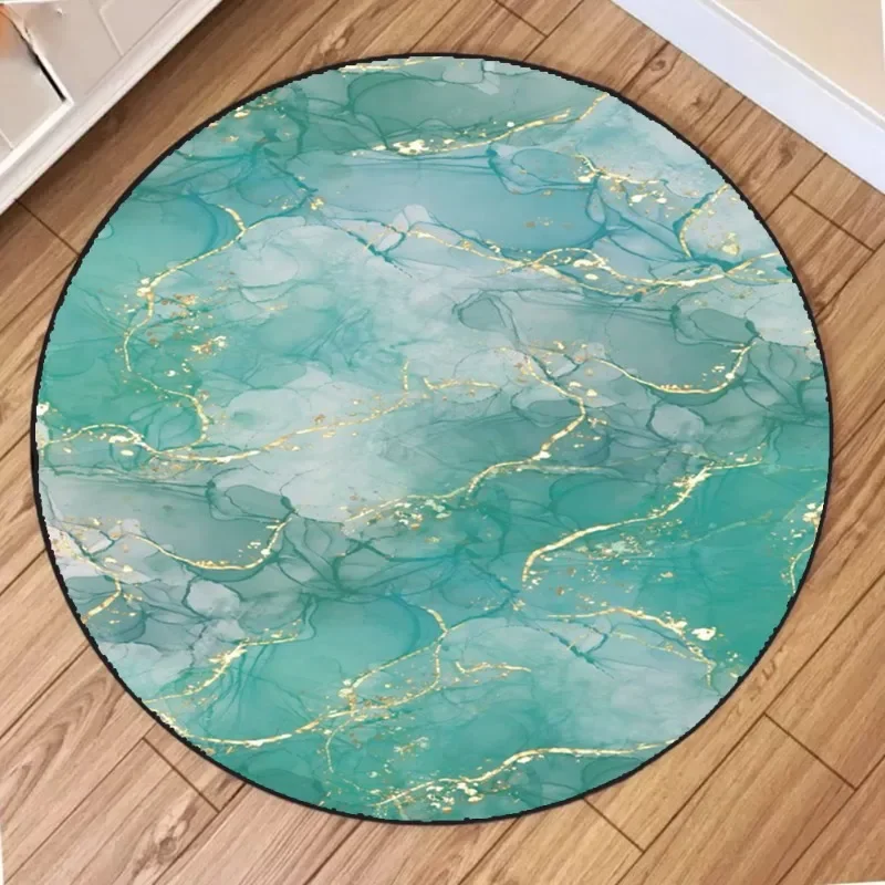 Modern Minimalist Round Rug – Pink & Golden Wavy Line Print, Stylish Home Decor for Living Room, Bedroom or Festive Display