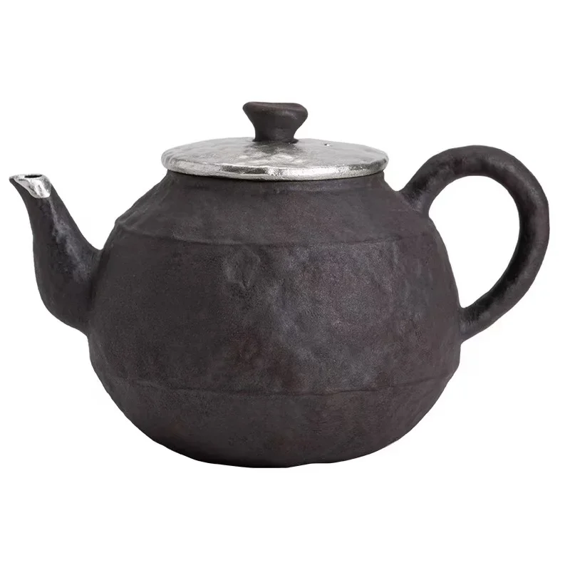 180ML Japanese Coarse Pottery Fleeting Pot To Boil Tea Retro Old Rock Mud Hand-painted Silver Pottery Pot Household Tea Maker