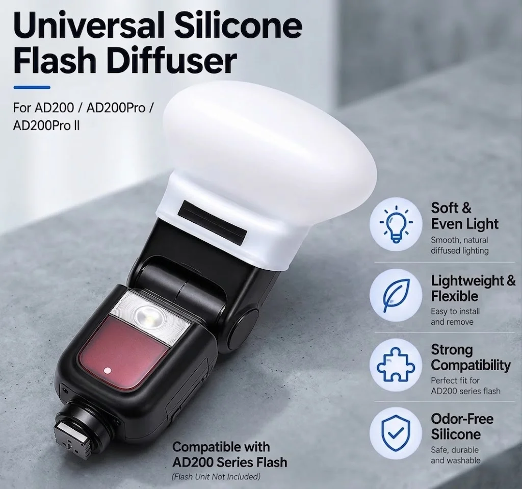 Silicone Flash Diffuser Soft Cover Compatible with Godox AD100Pro AD200Pro II V1Pro Canon Nikon Sony Camera Flash