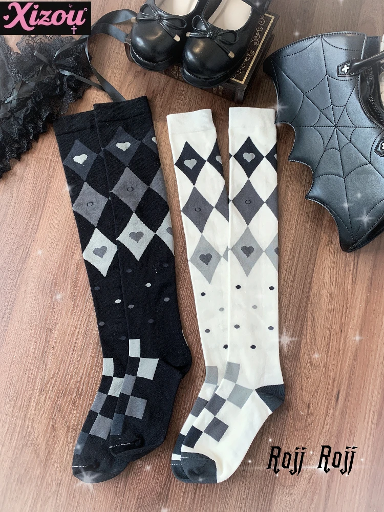 

Japanese Diamond Lolita Socks Women's Spring and Autumn Long Knee Socks Lolita Thin Legs Versatile Jk Uniform Socks for Softie