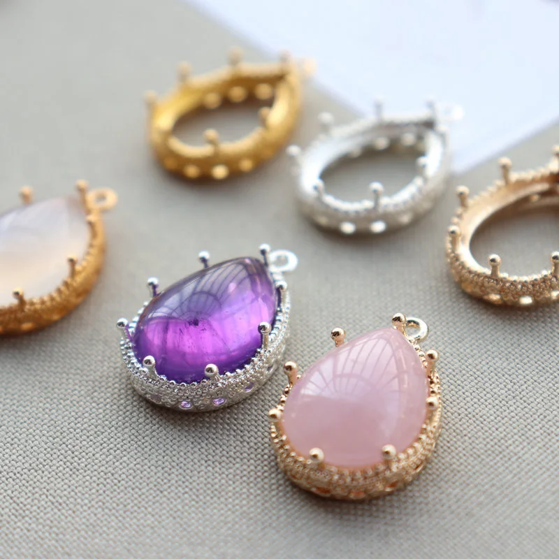 30pcs DIY Jewelry Accessories Drop-shaped Open Back Pendant Strong Crown Bezel Setting fit 10x14mm 13x18mm Cameo Bases Findings