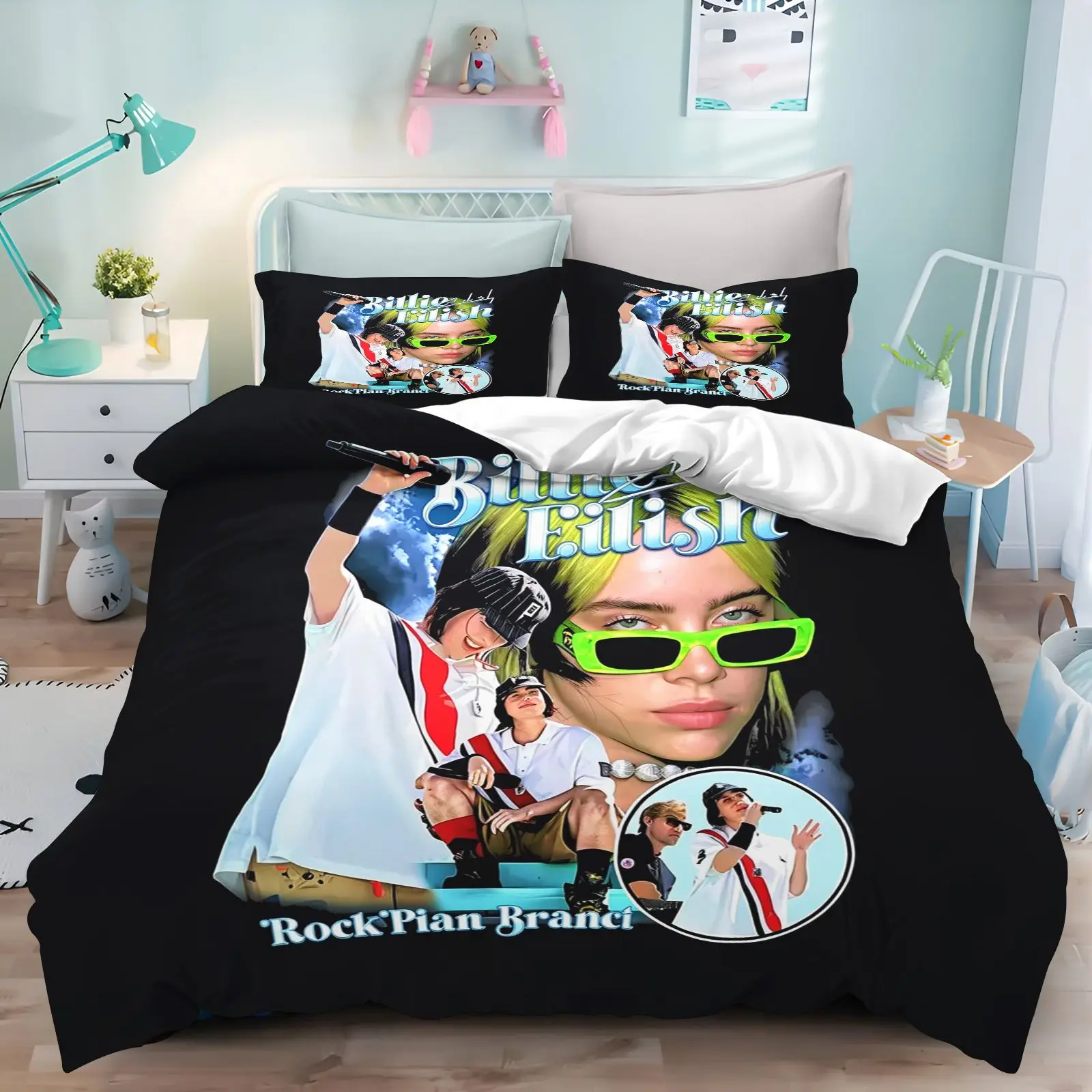 Billie Eilish Bedding Set 3D Print Duvet Cover Pillowcase Single Double King Size Bed Linen Bedroom Decor For Fans