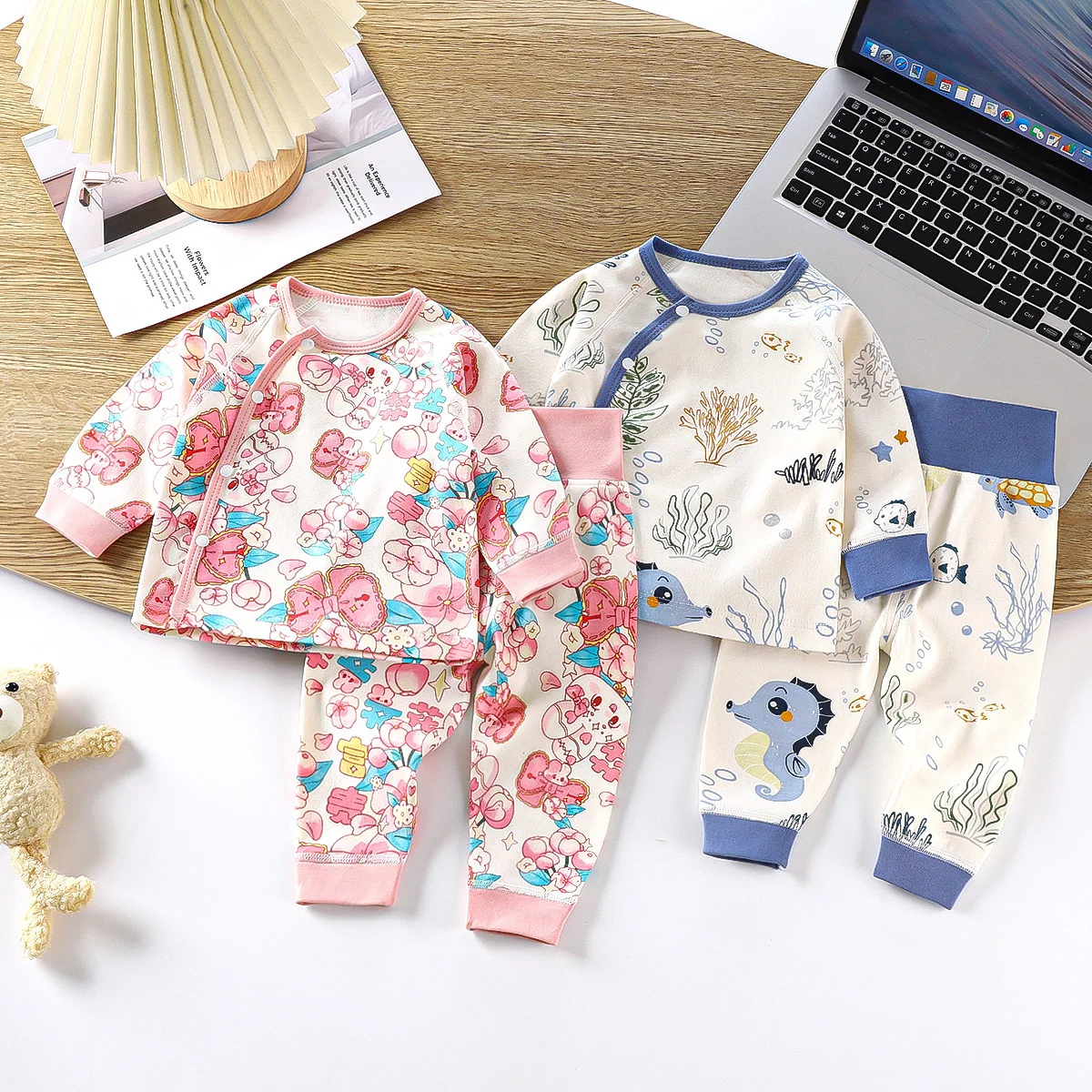 Autumn Newborn Girls 2PCS Sleepwear Set Cartoon Printed Long Sleeve Base Top Suits High Waist Skinny Leegings Infant Girl Outfit