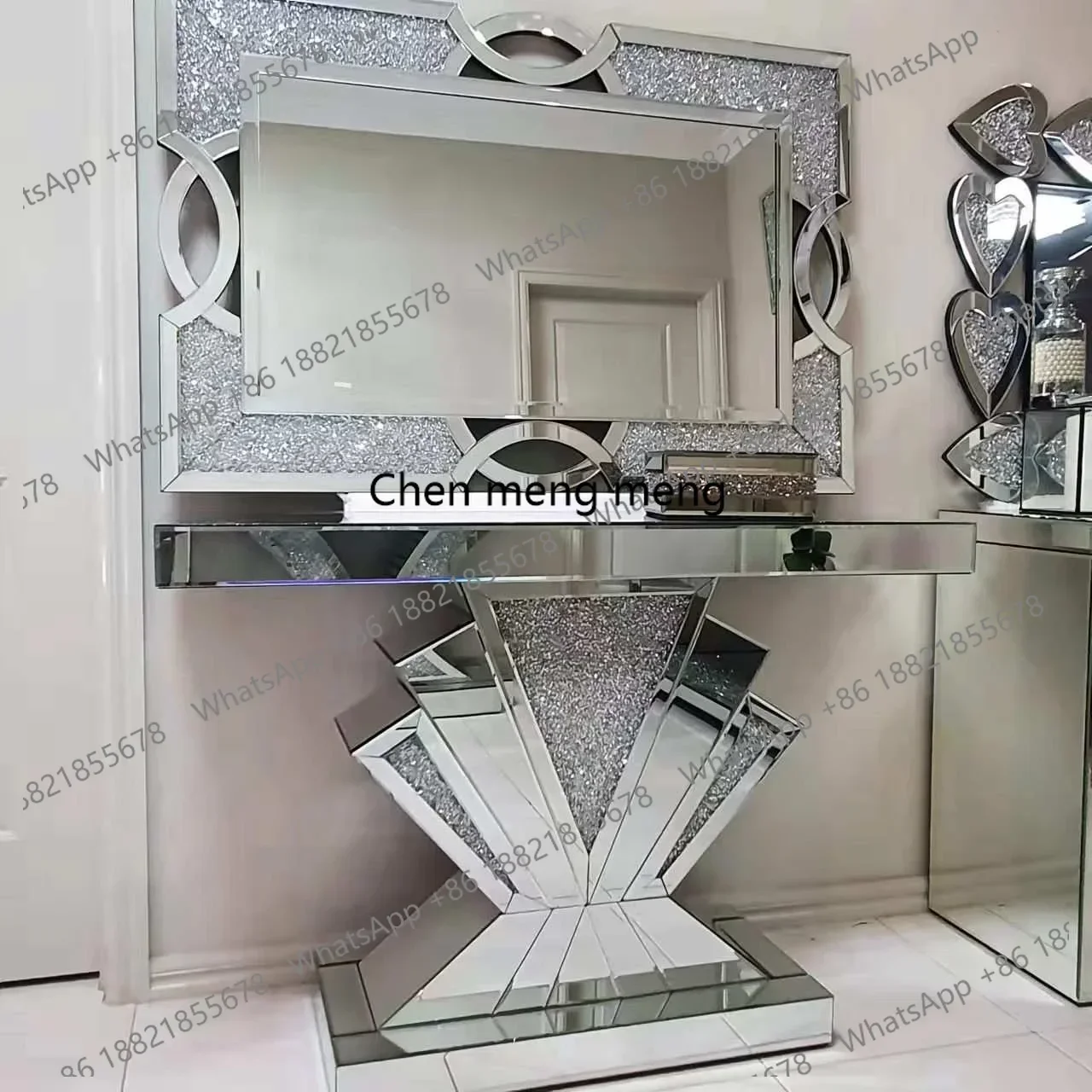 

D182Luxury Antique Silver Metal Entrance Console Table Home Furniture Living Room Hallway Modern Entry Console Table With Mirror