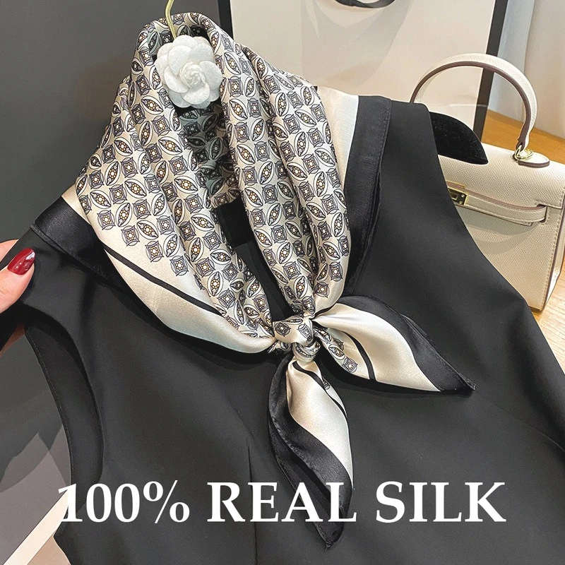 

Luxury 65cm Square 100% Real Silk Scarf Women Ladies Wrap Neckerchief Shawl Bandana Fashion Foulard Female Spring Summer Scarves