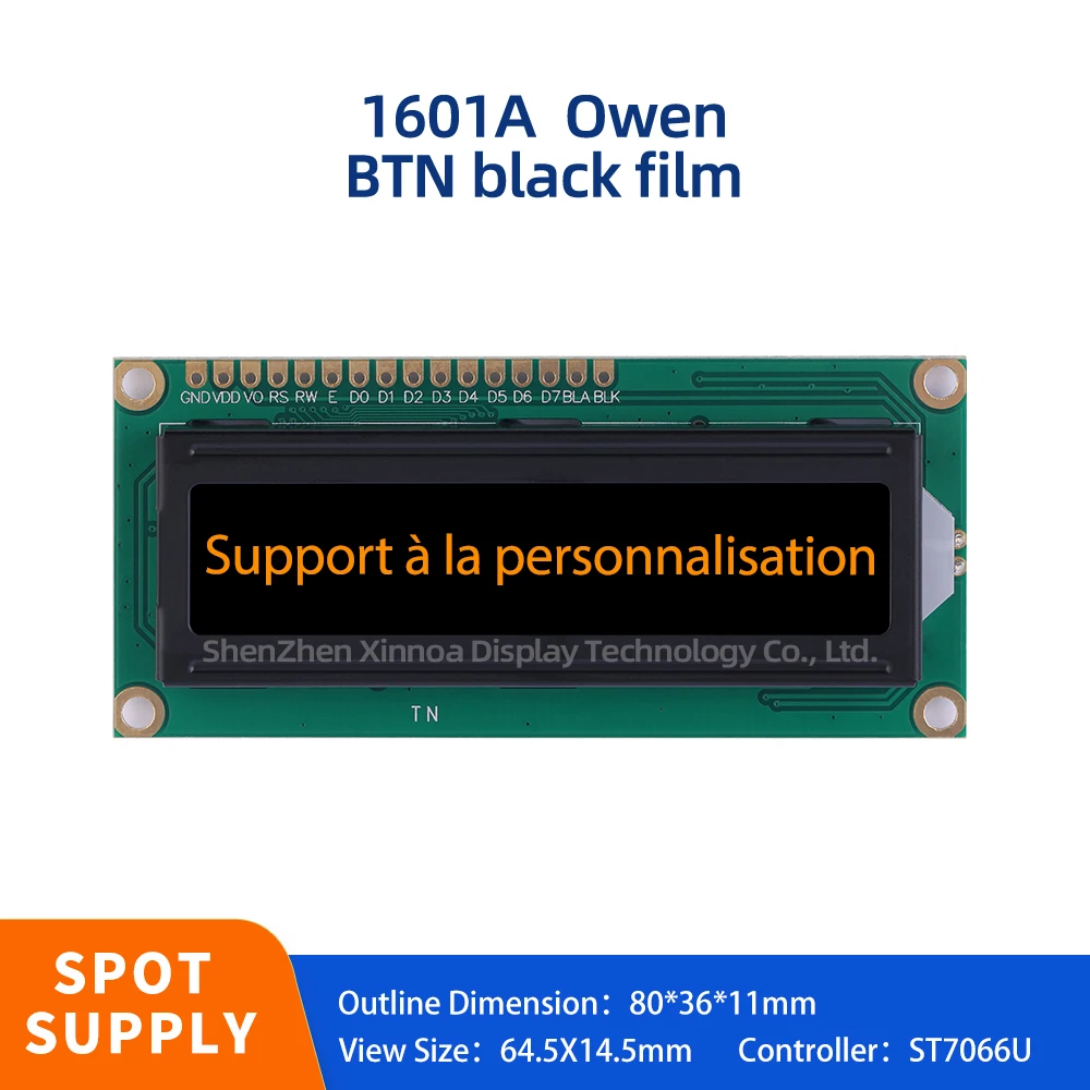 오리지널 ST7066U 칩, 유럽 LCD 모듈, BTN 블랙 필름, 오렌지 글자, 80x36, 1.5 인치, 지지대 솔루션 개발, 1601A