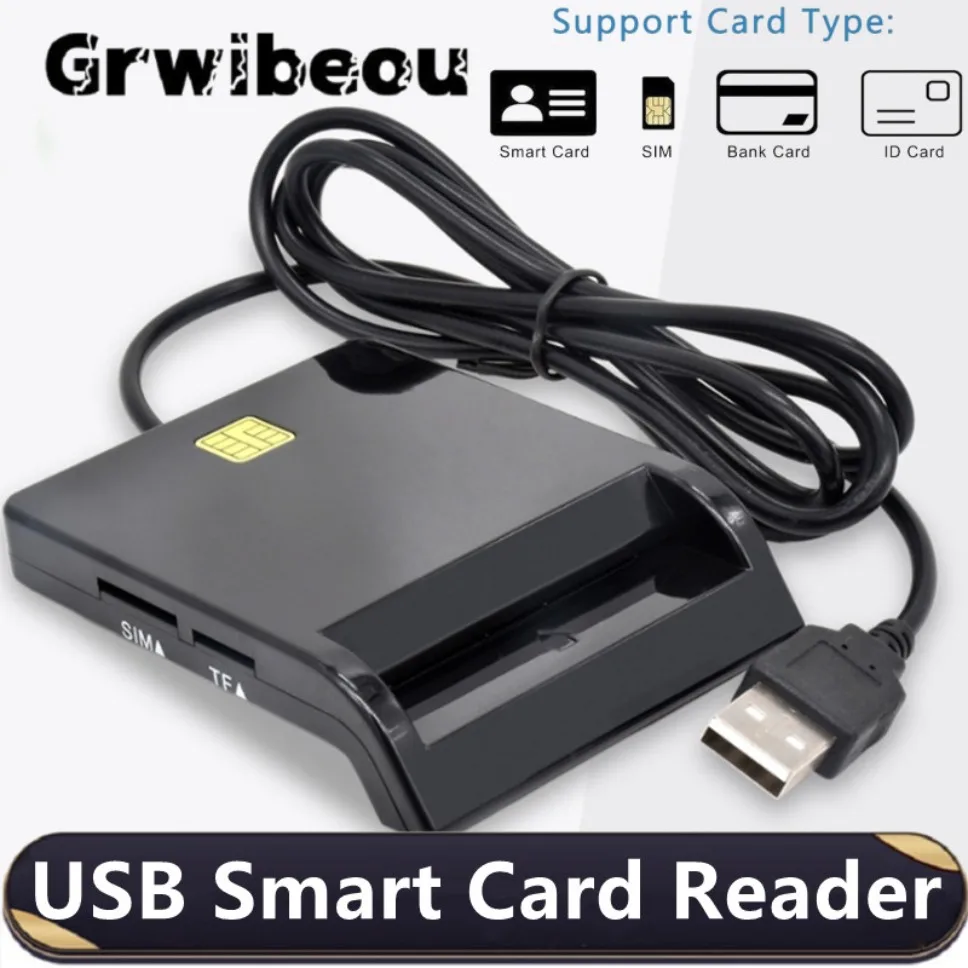 Grwibeou USB 2.0 Smart Card Reader For SIM Bank Card IC/ID EMV SD TF MMC Card Readers USB-CCID ISO for Windows 7 8 10 Linux OS